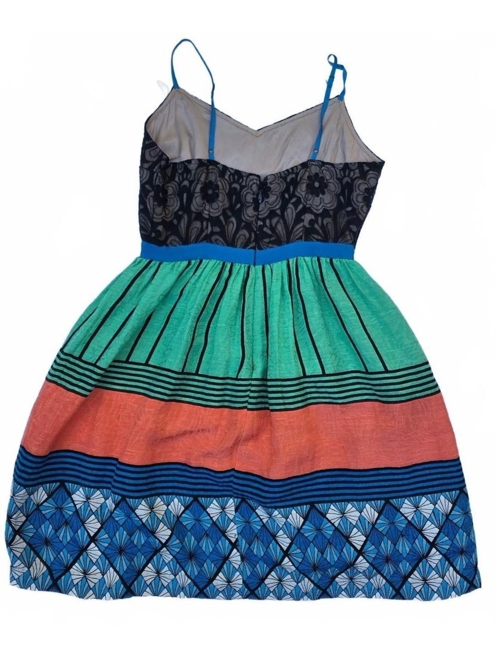 Tracy Reese Anthropologie Silk Linen Lace Colorblock Sundress Multi 4P - Picture 2 of 15